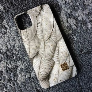 iPhone XR Case Black Grey Feather Print Cover NEW